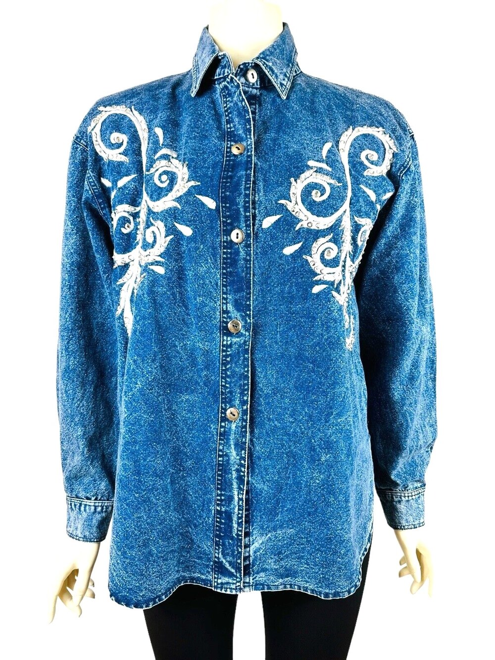 Vintage Spellbound Button Up Shirt Women's Small Denim Western Crystal Applique